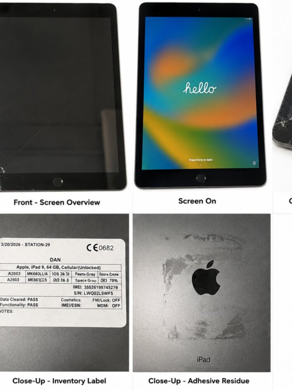 Apple iPad 9th Gen 64GB Cellular + Wi-Fi Unlocked Space Gray - #8F